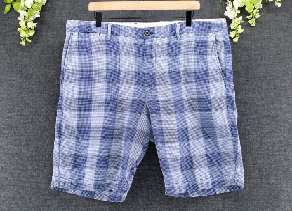 Tommy Bahama 38 Men's Chino Shorts 100% Cotton Plaid Blue Golf Beach Classic